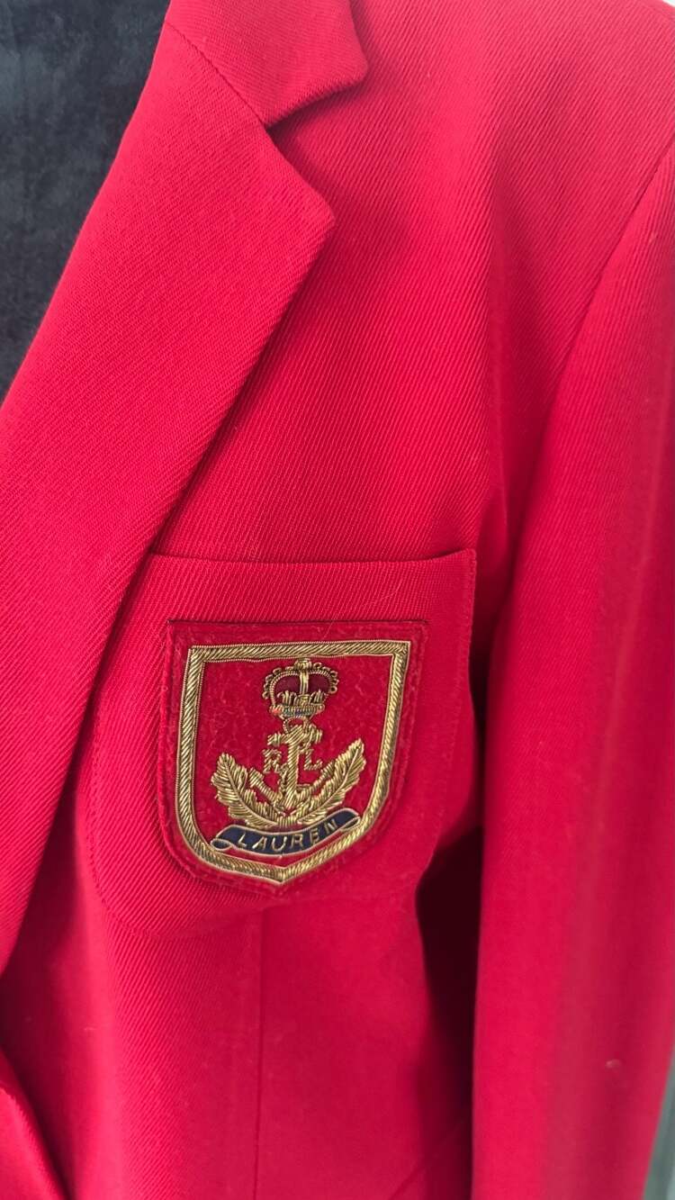 Lauren Ralph Lauren Vintage Red Worsted Wool Blazer with Gold Crest and Buttons - Picture 3 of 10